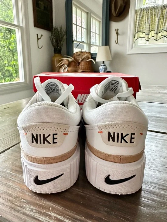 Nike Women’s Court Legacy Lift Sneakers with Black Swoosh and Tan Stripe - Picture 4 of 9